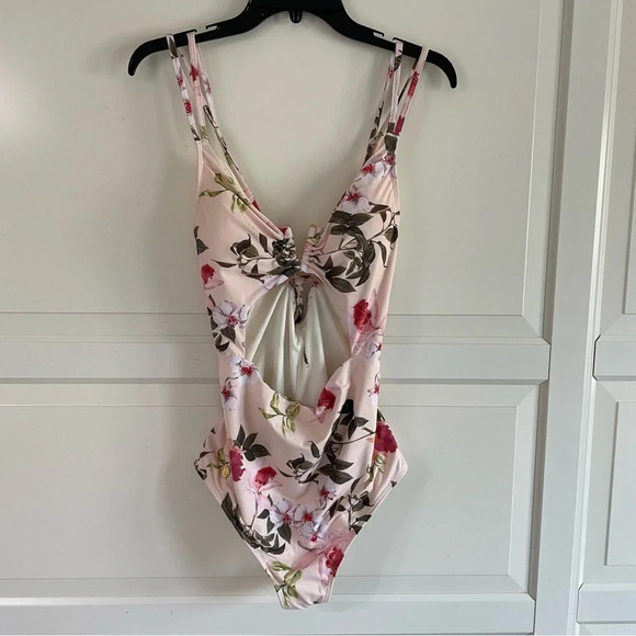 NWOT Leonisa graphic floral cutout keyhole one piece swimsuit 15024 - Picture 2 of 11